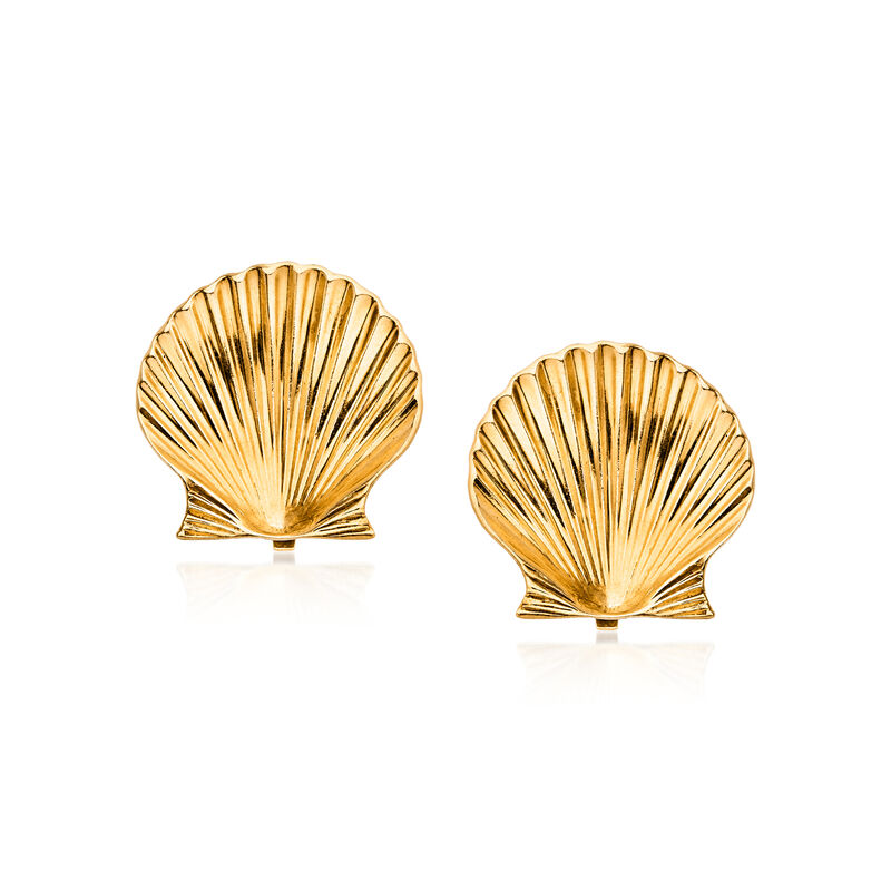 C. 1960 Vintage Tiffany Jewelry 14kt Yellow Gold Shell Clip-On Earrings image number 0
