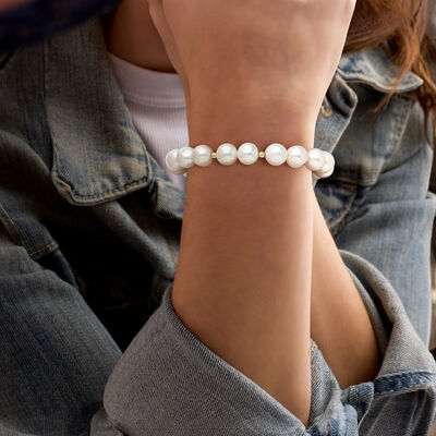 9-10mm Cultured Pearl Stretch Bracelet with 14kt Yellow Gold