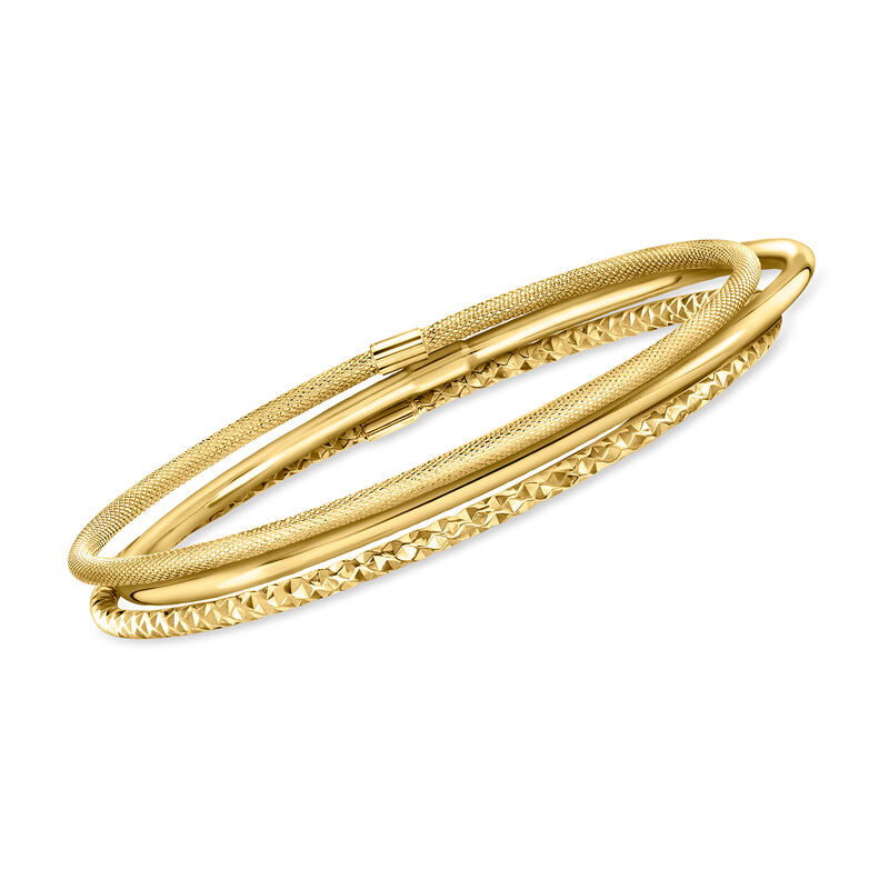 Italian 14kt Yellow Gold Multi-Finish Jewelry Set: Three Bangle Bracelets image number 0