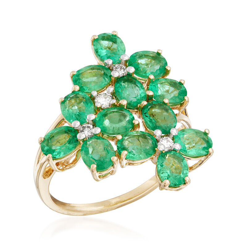 4.40 ct. t.w. Emerald and .16 ct. t.w. Diamond Flower Ring in 14kt Yellow Gold image number 3