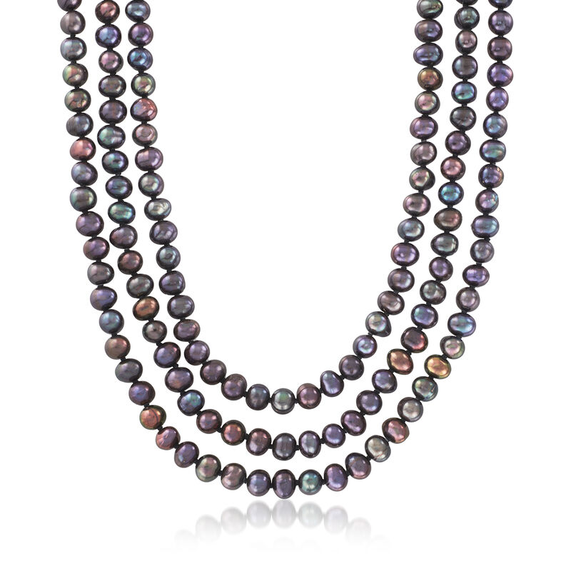 7-8mm Black Cultured Pearl Endless Necklace. 80&quot; image number 0