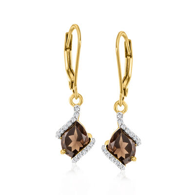 2.20 ct. t.w. Smoky Quartz Drop Earrings with .16 ct. t.w. Diamonds in 18kt Gold Over Sterling