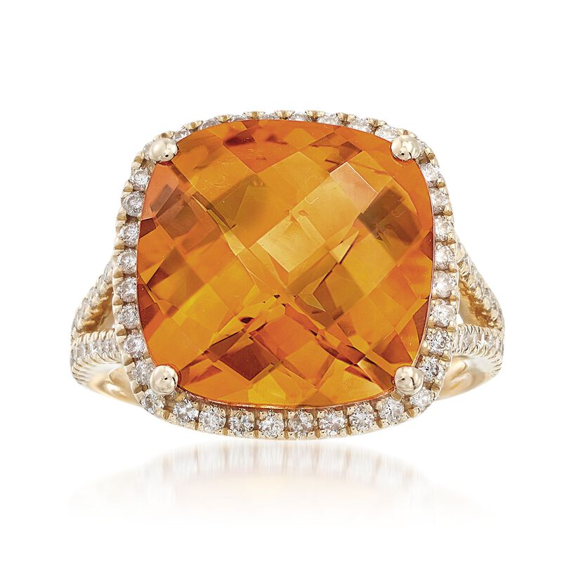 9.75 Carat Cushion-Cut Citrine and Diamond Ring in 14kt Yellow Gold image number 0