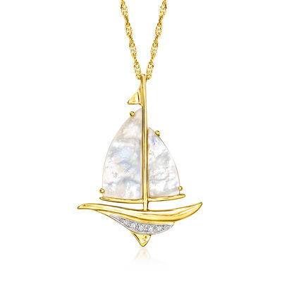 Mother-of-Pearl Sailboat Pendant Necklace with Diamonds in 18kt Gold Over Sterling