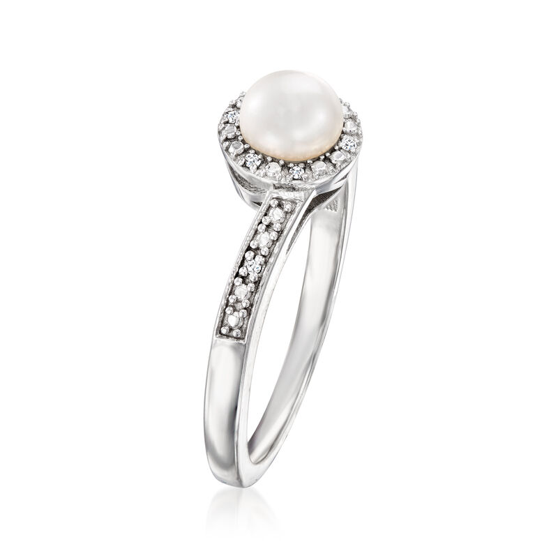 5-5.5mm Cultured Mabe Pearl Ring with Diamonds in Sterling Silver image number 2