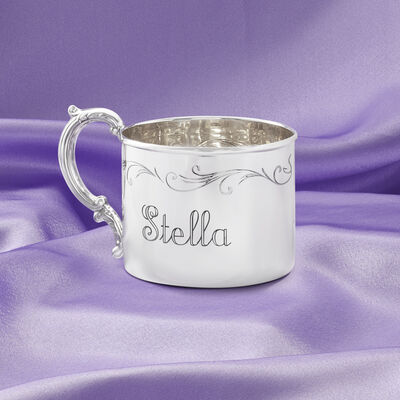 Empire Sterling Silver Personalized Floral-Etched Baby Cup