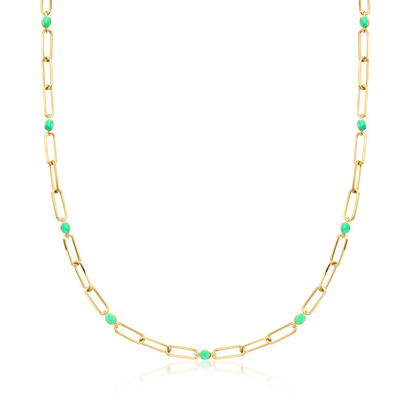 1.60 ct. t.w. Emerald Reversible Paper Clip Link Necklace with Green Enamel in 18kt Gold Over Sterling. 18&quot; image number 2