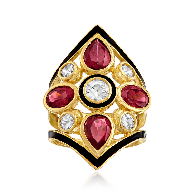 4.70 ct. t.w. Rhodolite Garnet and 1.70 ct. t.w. White Zircon Ring in 18kt Gold Over Sterling image number 3
