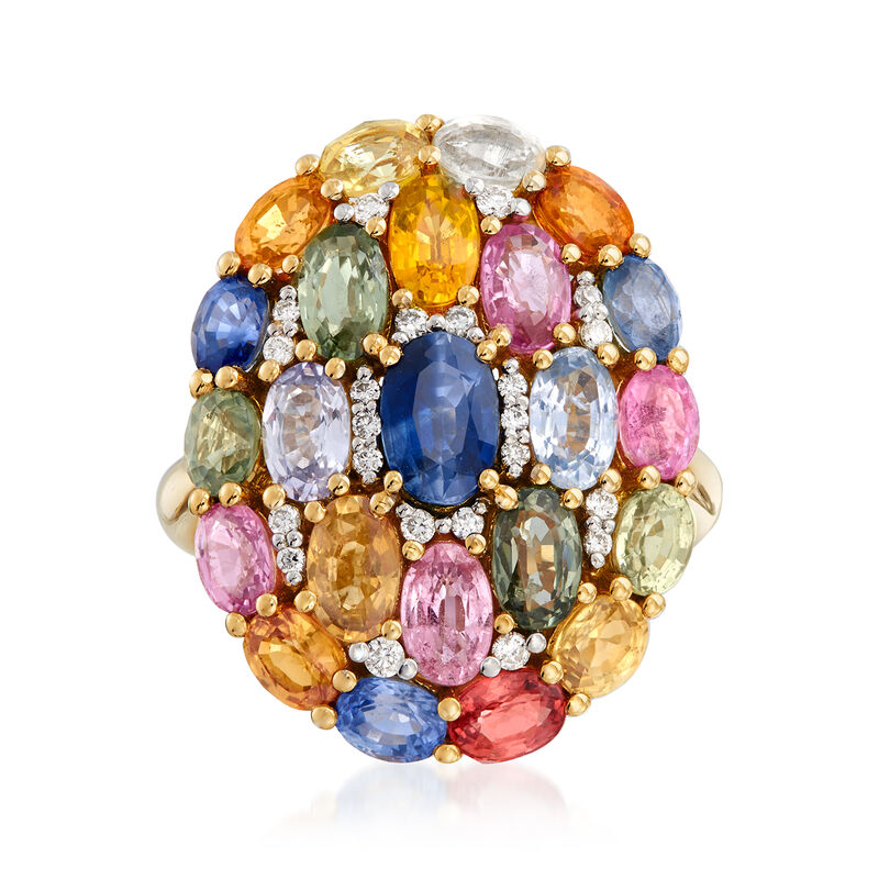 6.90 ct. t.w. Multicolored Sapphire and .15 ct. t.w. Diamond Ring in 18kt Yellow Gold image number 0
