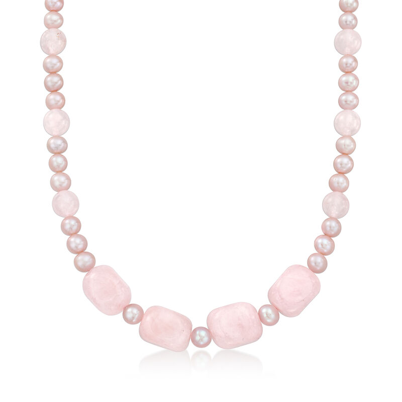 135.00 ct. t.w. Rose Quartz Bead and 6-7mm Pink Cultured Pearl Necklace with Sterling Silver image number 0
