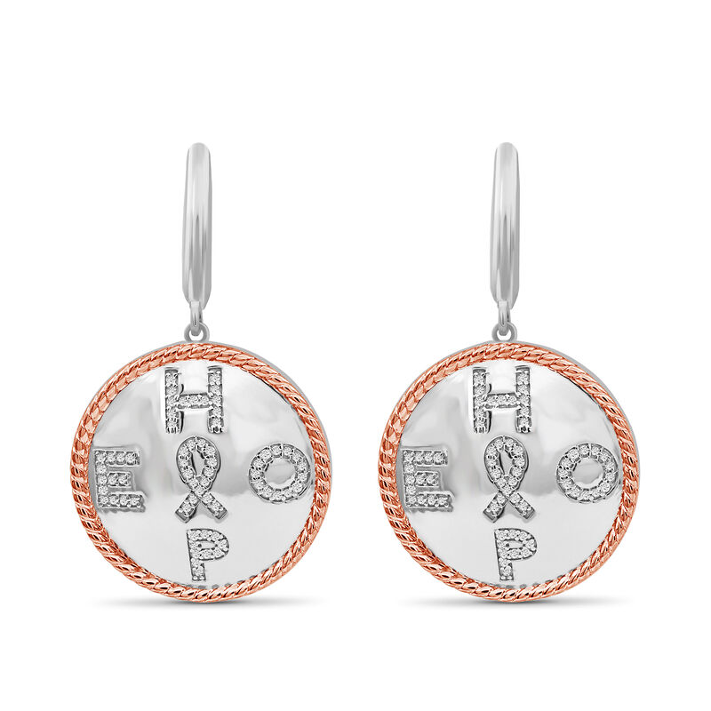 .25 ct. t.w. Diamond "Hope" Earrings with Cancer Ribbon in Two-Tone Sterling image number 0