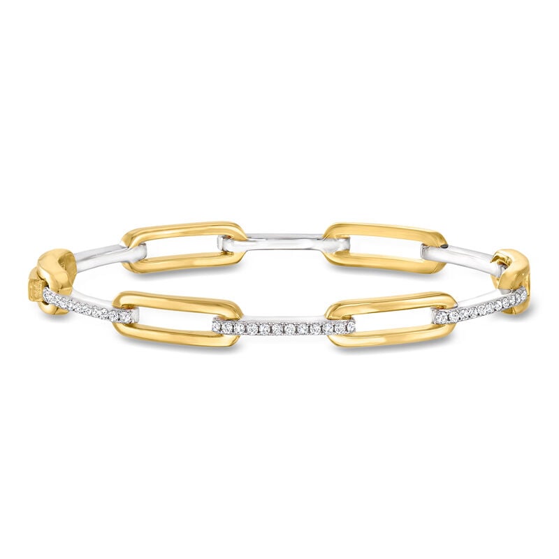 Charles Garnier 1.00 ct. t.w. CZ Paper Clip Link Bangle Bracelet in Two-Tone Sterling Silver. 7.5" image number 0