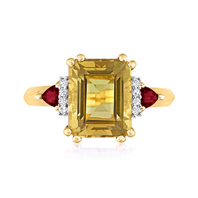 3.10 Carat Citrine and .30 ct. t.w. Garnet Ring with Diamonds in 18kt Gold Over Sterling