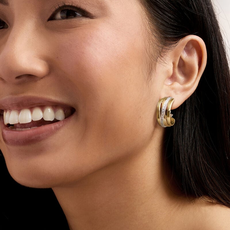 C. 1990 Vintage .35 ct. t.w. Diamond Curved Earrings in 18kt Two-Tone Gold image number 1