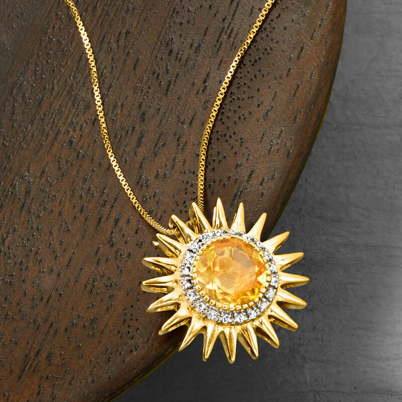 2.00 Carat Citrine and .10 ct. t.w. Diamond Sun Pendant Necklace in 18kt Gold Over Sterling image number 2