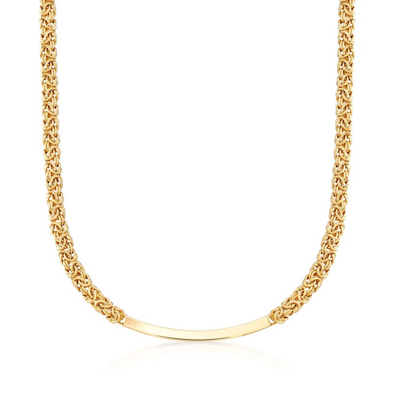 Italian 18kt Gold Over Sterling Byzantine Curved Bar Necklace. 18&quot; image number 1