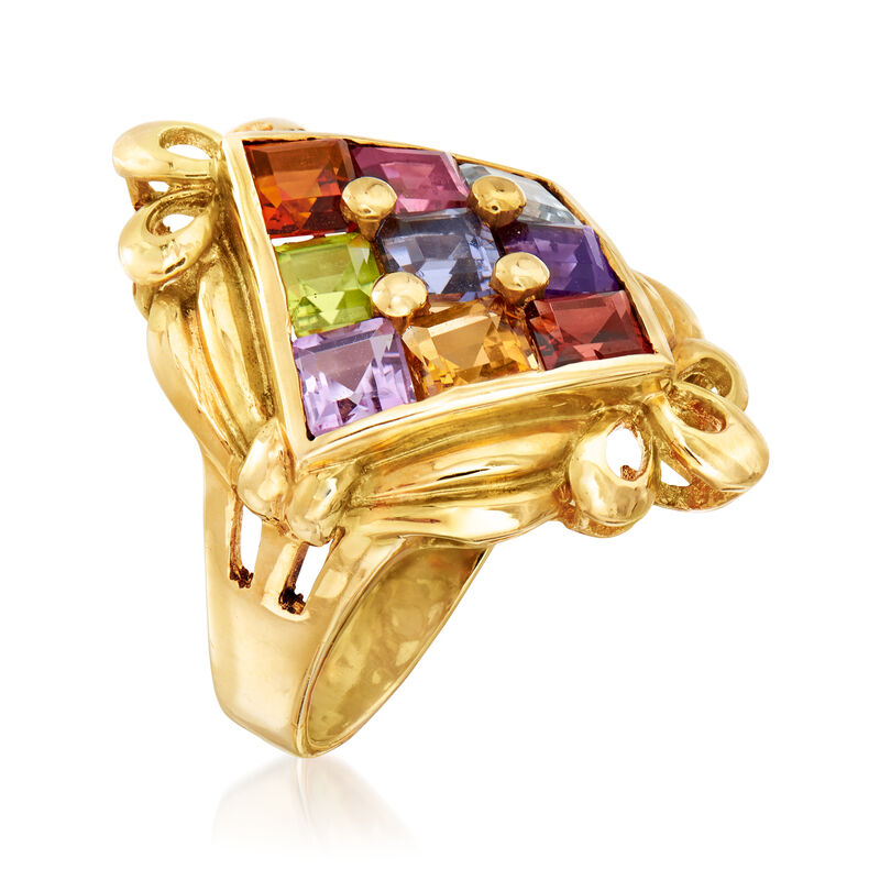 C. 1980 Vintage 2.97 ct. t.w. Multi-Gemstone Ring in 18kt Yellow Gold image number 2