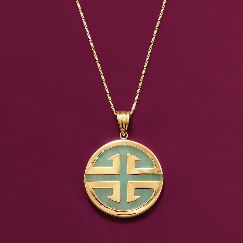 Jade &quot;Longevity&quot; Circle Pendant in 14kt Yellow Gold  image number 3