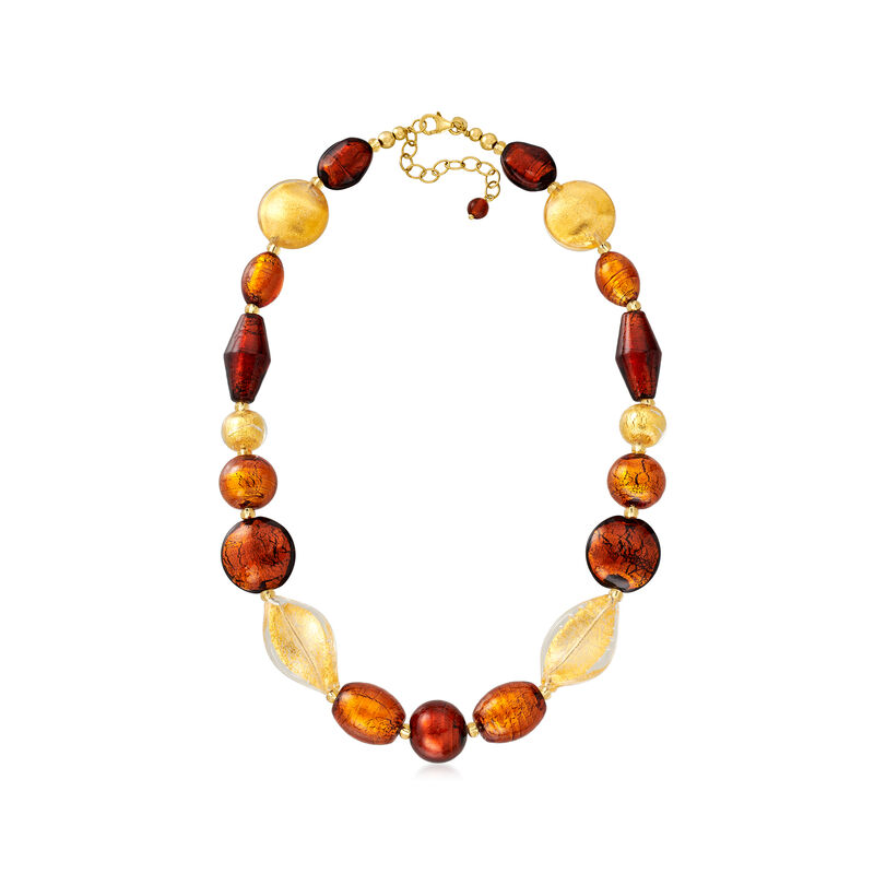Italian Murano Glass Bead Necklace with 18kt Gold Over Sterling image number 2