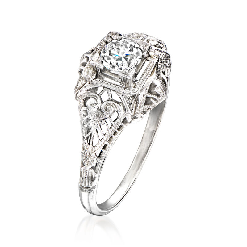 C. 1980 Vintage .35 Carat Diamond Filigree Ring in 18kt White Gold image number 2