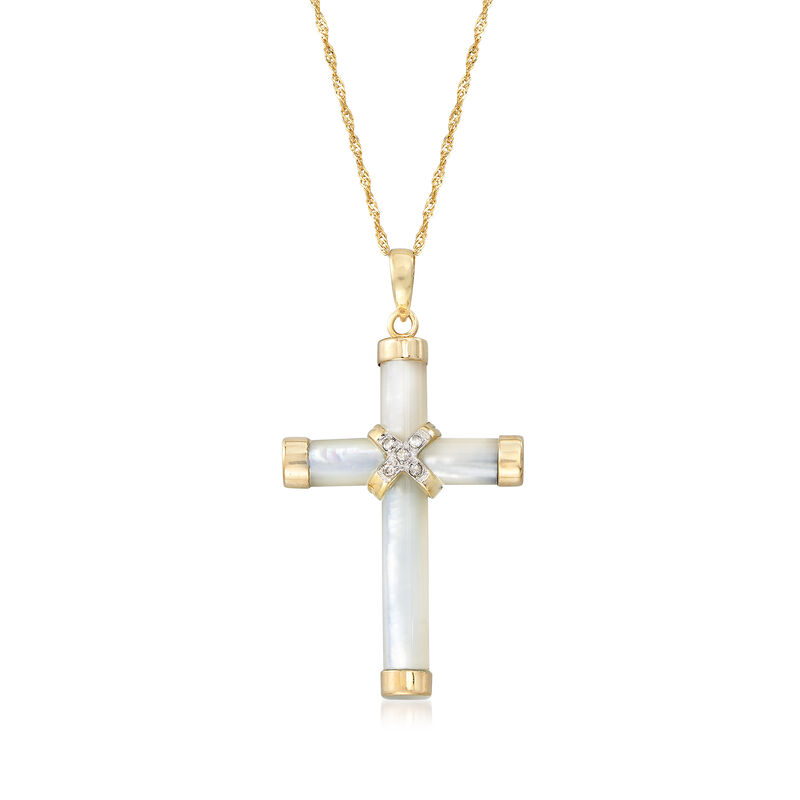 Mother-Of-Pearl Cross Pendant Necklace in 14kt Yellow Gold image number 0