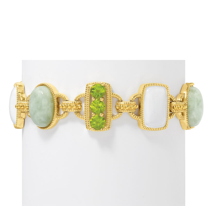 Jade, 4.00 ct. t.w. Peridot and White Enamel Link Bracelet in 18kt Gold Over Sterling image number 2