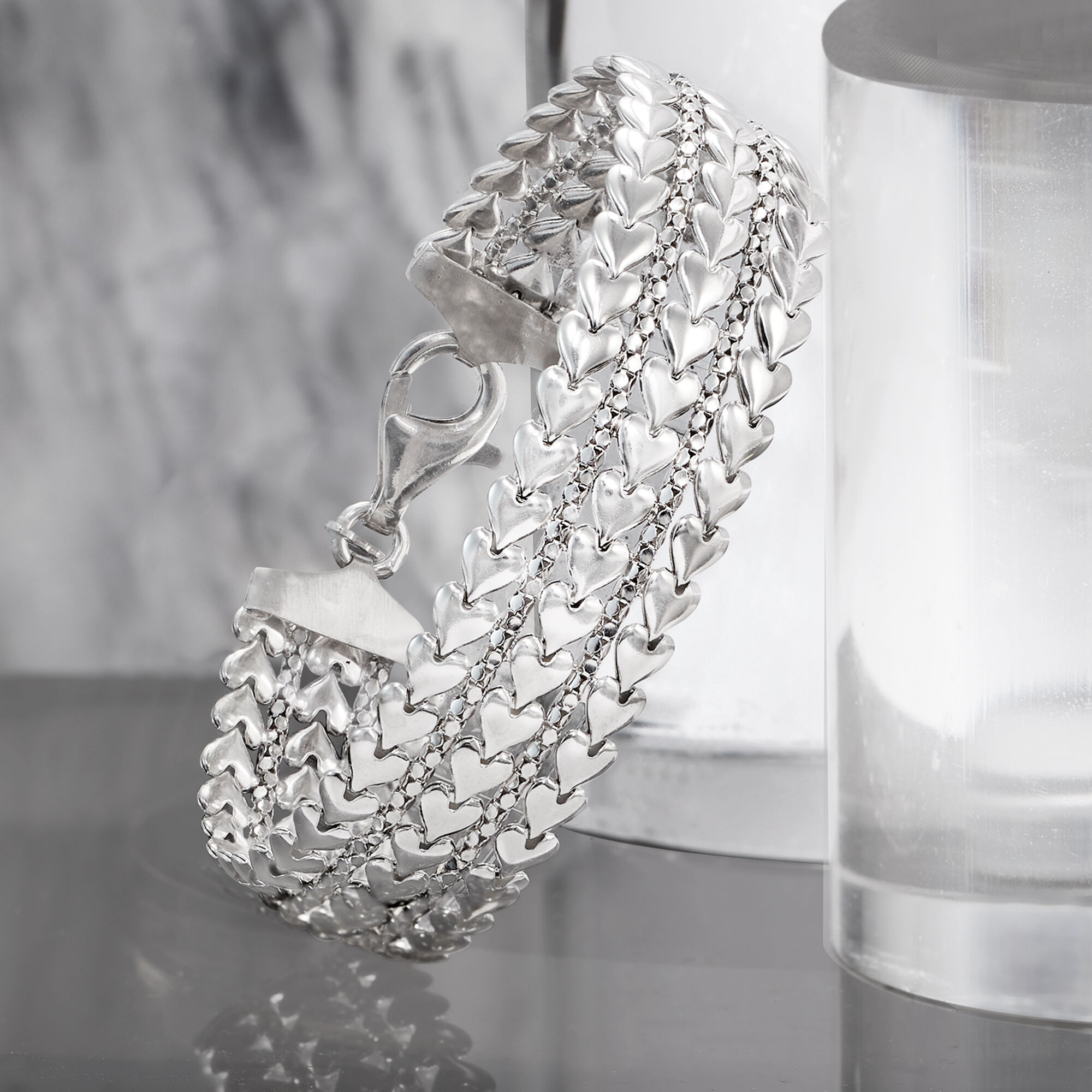 Italian Sterling Silver Multi-Row Heart Bracelet