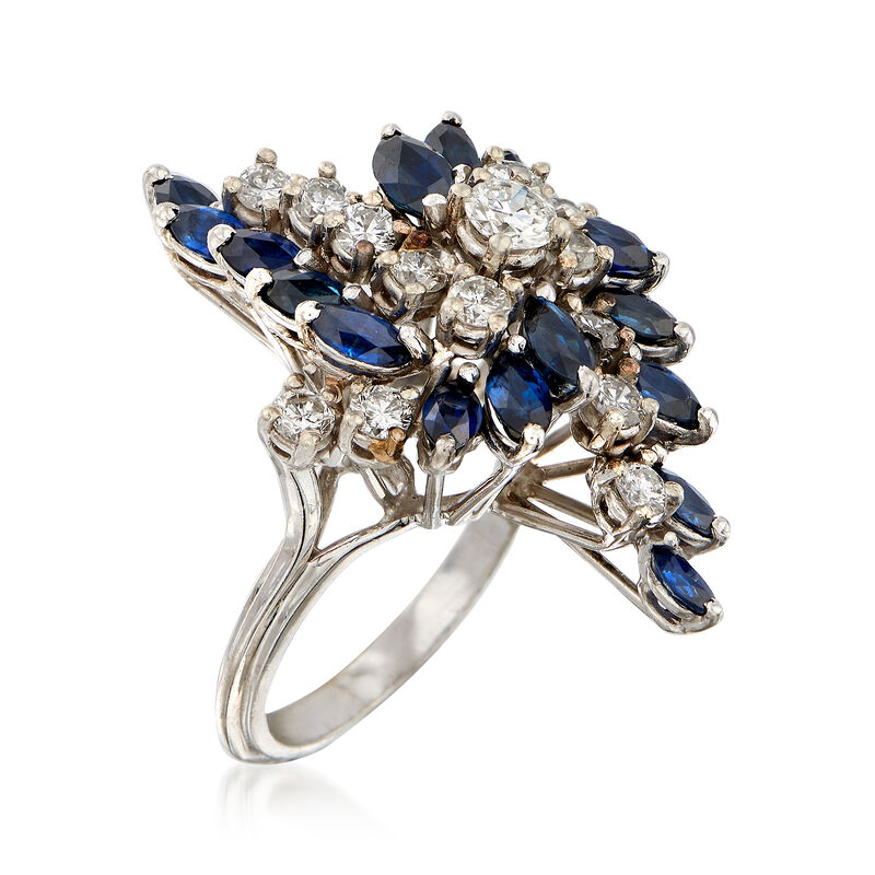 C. 1970 Vintage 3.00 ct. t.w. Sapphire and 1.25 ct. t.w. Diamond Cluster Ring in 14kt White Gold. Size 6.25 image number 2