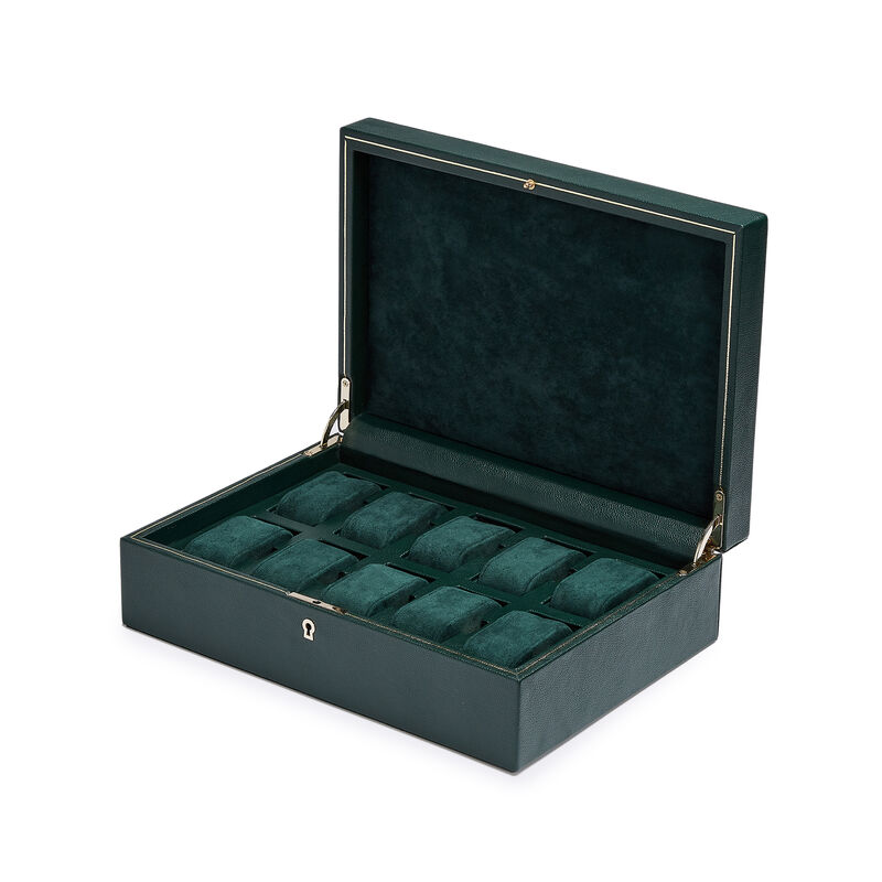 WOLF &quot;British Racing&quot; Green Vegan Leather Ten-Module Watch Box image number 1