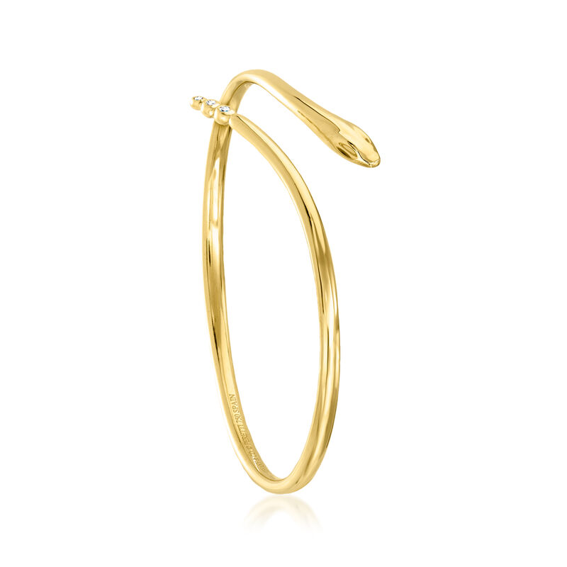 C. 1990 Vintage Tiffany Jewelry 18kt Yellow Gold Snake Bangle Bracelet with Diamond Accents image number 2