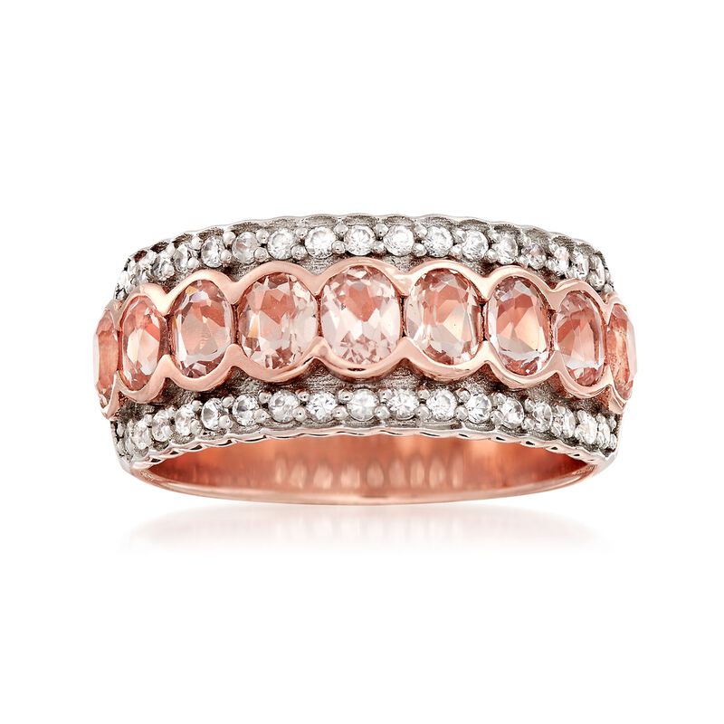 1.40 ct. t.w. Morganite and .30 ct. t.w. White Zircon Ring in 18kt Rose Gold Over Sterling Silver image number 0