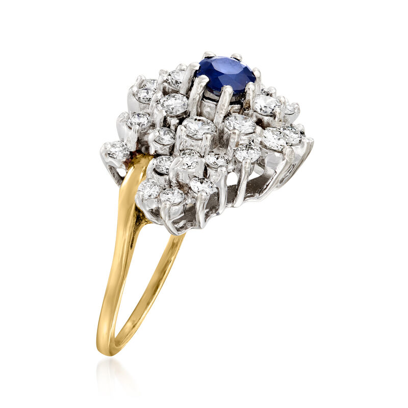 C. 1980 Vintage 1.50 ct. t.w. Diamond and .55 Carat Sapphire Cluster Ring in 14kt Yellow Gold image number 2