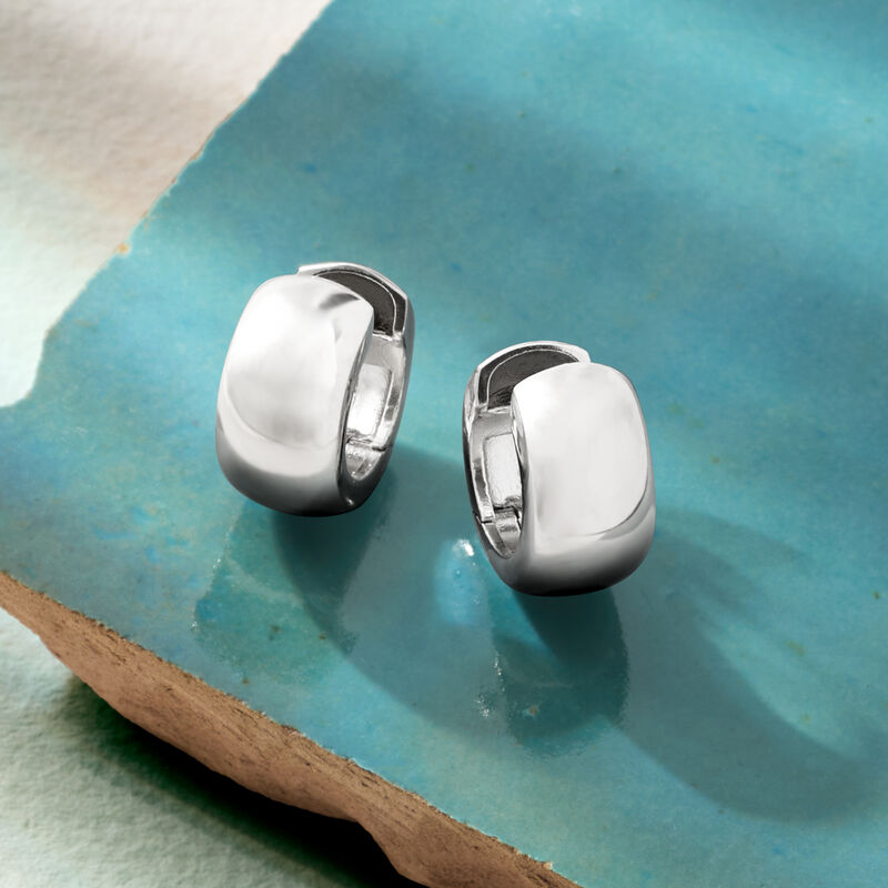 Italian Sterling Silver Huggie Hoop Earrings. 3/8&quot; image number 4