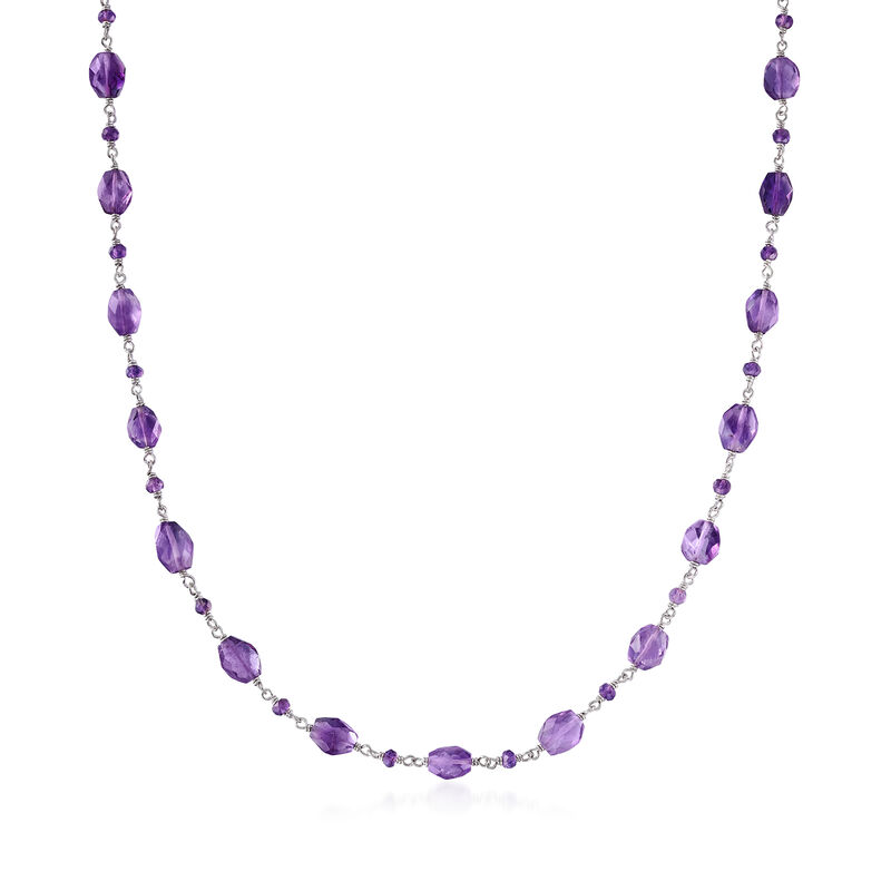 34.50 ct. t.w. Amethyst Bead Station Necklace in Sterling Silver image number 0