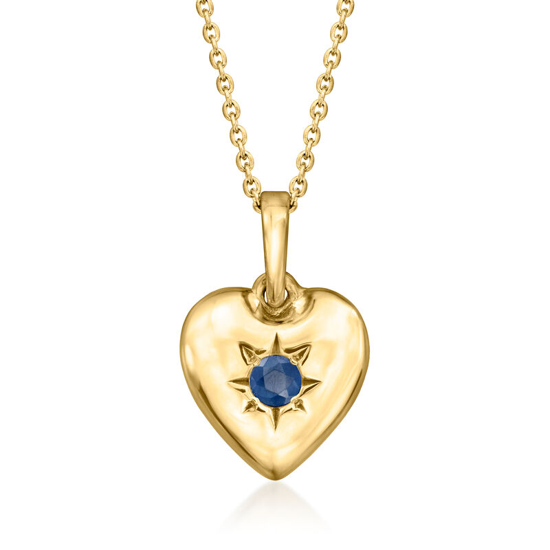 September/Sapphire - Birthstone Heart Pendant Necklace in 18kt Gold Over Sterling. 18" image number 0