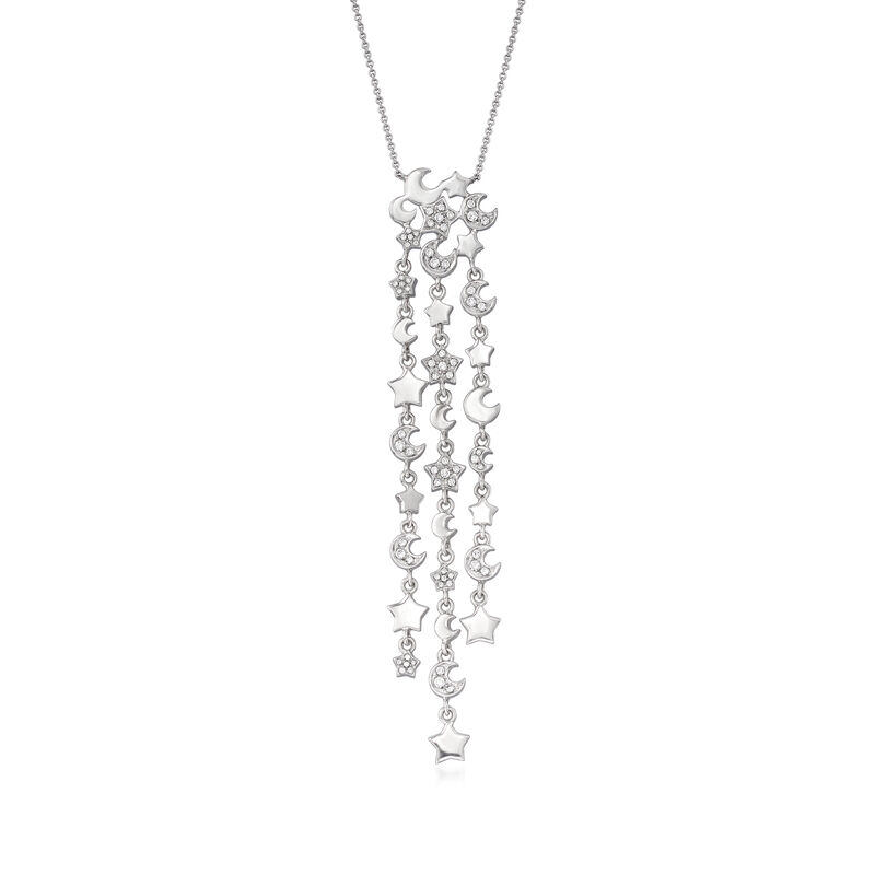 C. 2000 Vintage Pasquale Bruni .52 ct. t.w. Diamond Star Drop Necklace with Sapphire Accent in 18kt White Gold. 21&quot; image number 0