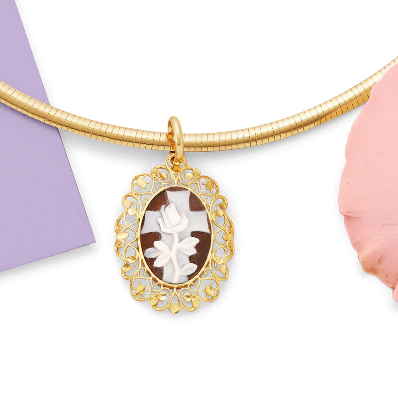 Italian Brown Shell Floral Cross Cameo Pendant in 14kt Yellow Gold image number 3