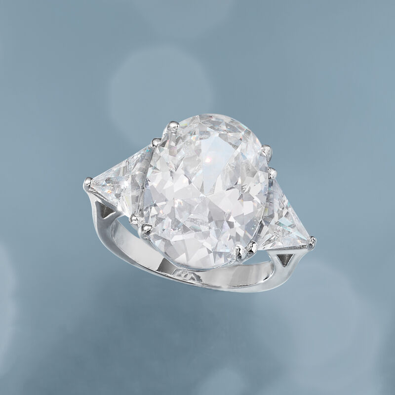 10.00 ct. t.w. Oval and Trillion-Cut CZ Ring in Sterling Silver image number 5