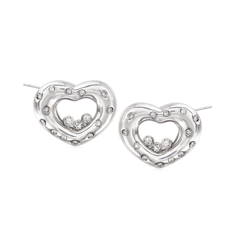 C. 1990 Vintage Chopard .50 ct. t.w. Diamond Heart Earrings in 18kt White Gold image number 0