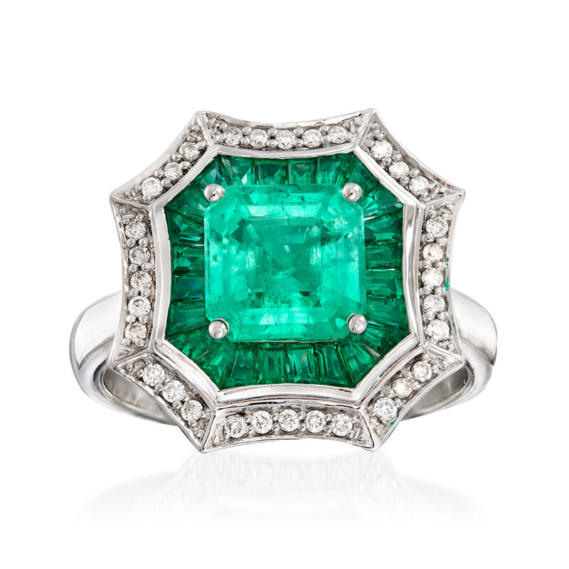3.20 ct. t.w. Emerald and .17 ct. t.w. Diamond Ring in 14kt White Gold image number 0