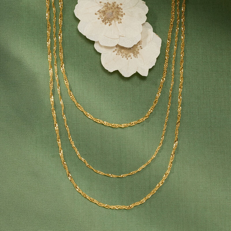 Italian 18kt Gold Over Sterling Three-Strand Singapore-Chain Necklace. 18" image number 2