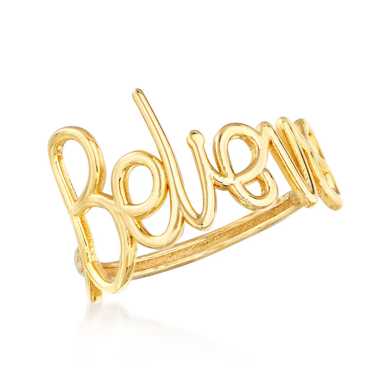 Italian 14kt Yellow Gold &quot;Believe&quot; Ring image number 3