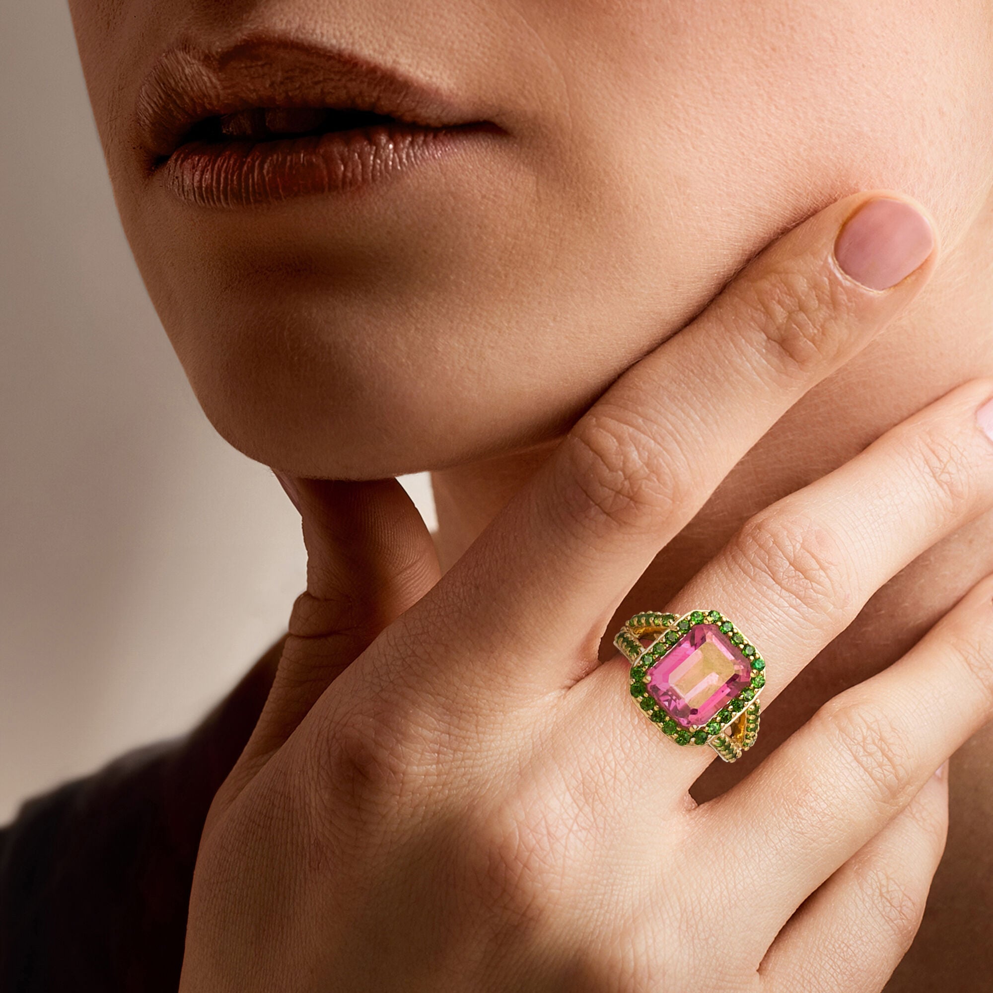 5.00 Carat Pink Topaz and 1.00 ct. t.w. Chrome Diopside Ring in