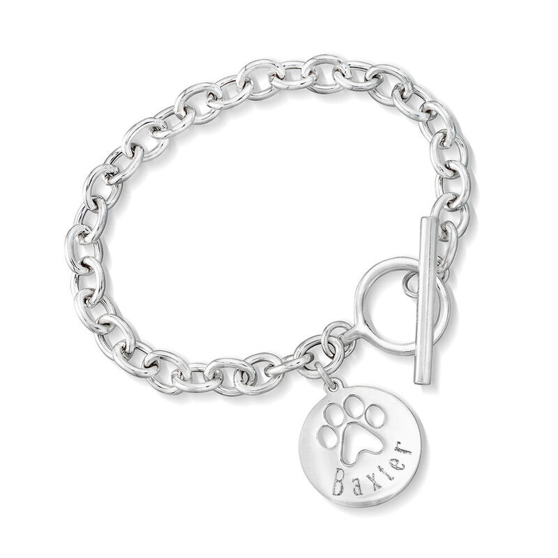 Sterling Silver Personalized Paw Print Cut-Out Charm Bracelet image number 0