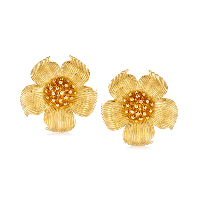 C. 1980 Vintage Tiffany Jewelry 18kt Yellow Gold Magnolia Flower Earrings image number 0