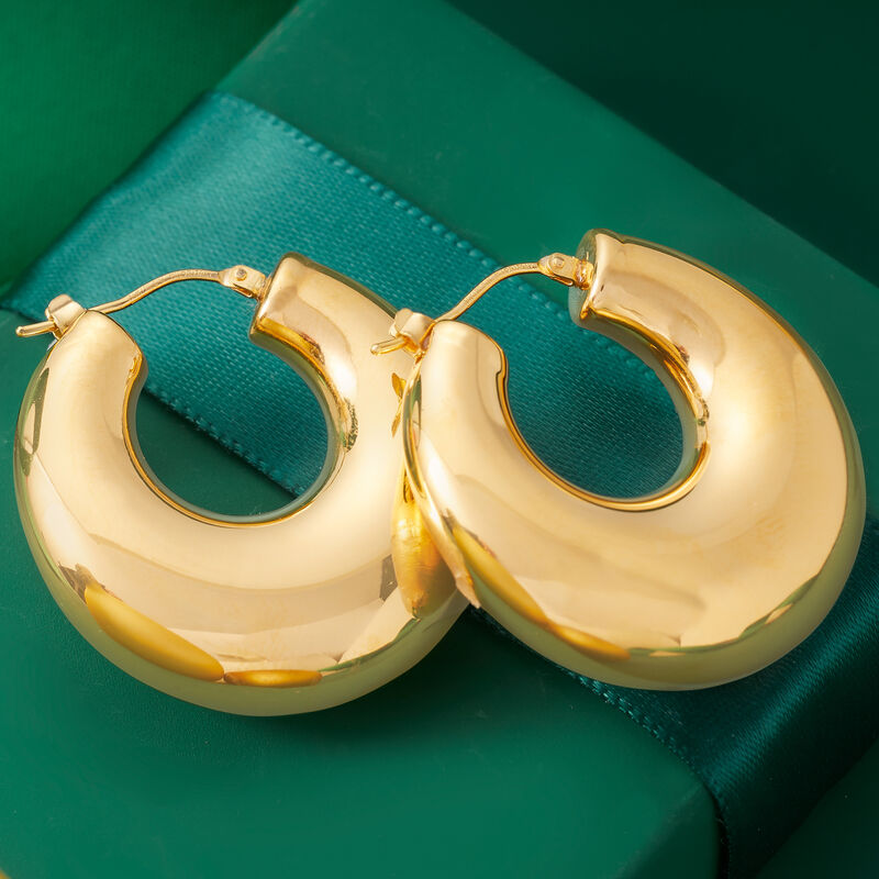 Andiamo 14kt Yellow Gold Graduated Hoop Earrings. 1 1/4&quot; image number 2