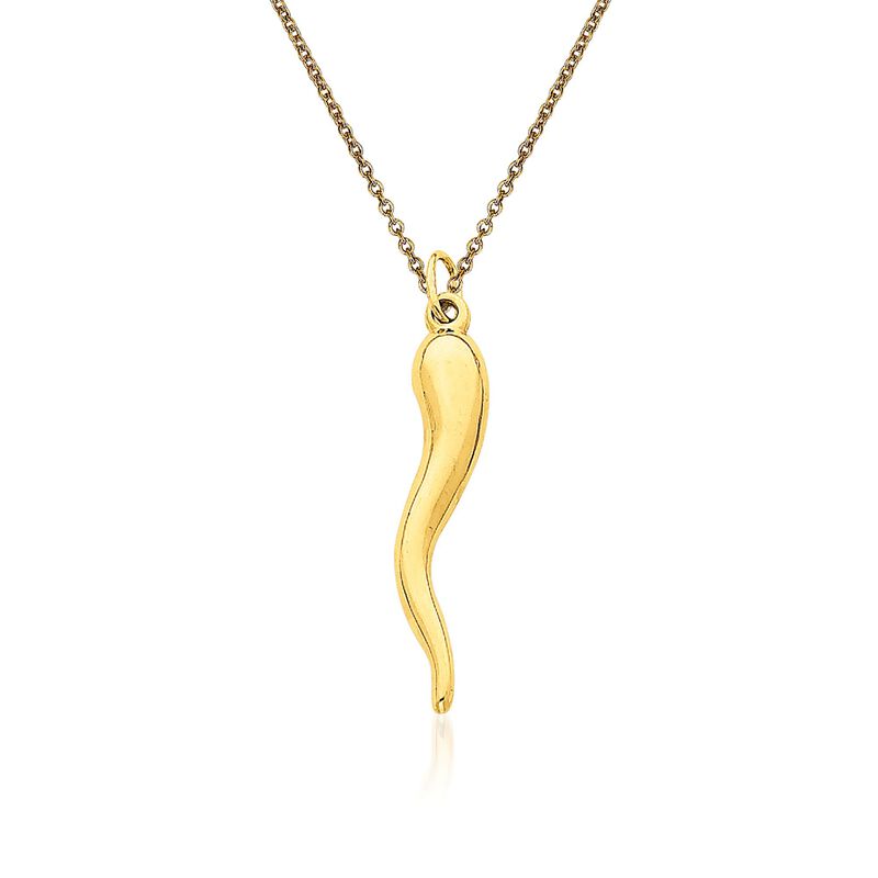 14kt Yellow Gold Italian Horn Pendant Necklace. 18&quot; image number 0