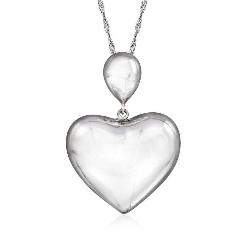 Italian Sterling Silver Puffed Heart Pendant Necklace  image number 0