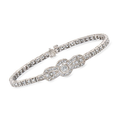 C. 1990 Vintage 1.00 ct. t.w. Diamond Bow Bracelet in Platinum