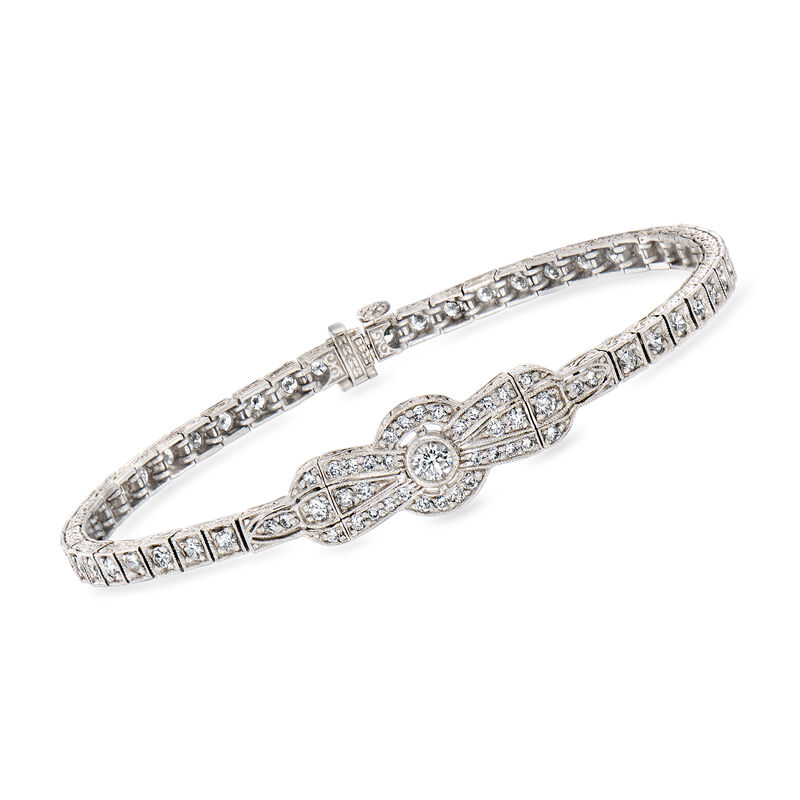 C. 1990 Vintage 1.00 ct. t.w. Diamond Bow Bracelet in Platinum. 7&quot; image number 0